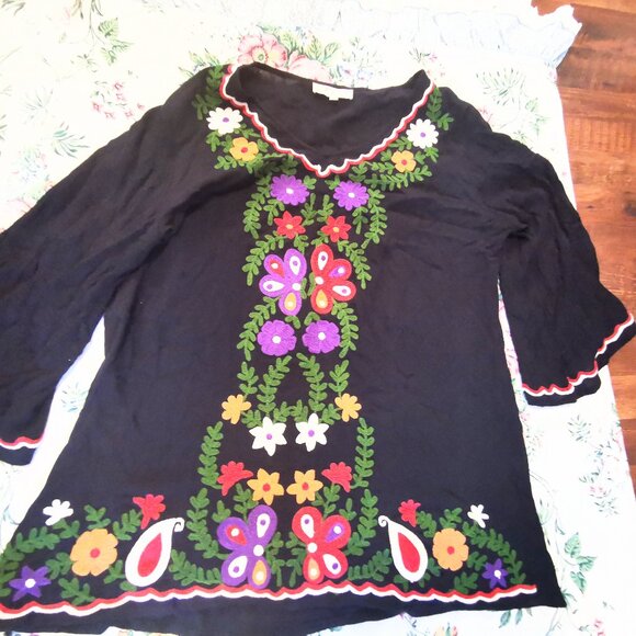 Angel Heart Boutique Heavily Embroidered Tunic Top XL Boho Peasant Festival 0194 - Picture 3 of 6